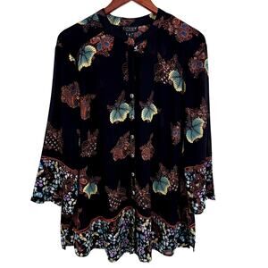 CITRON Santa Montica SILK Plus Size 1X Wearable Art Floral Blouse Shirt Top